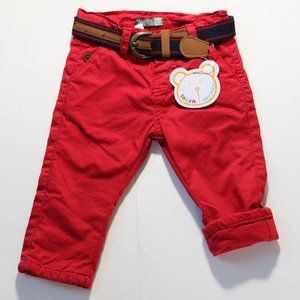 Red Twill Pants with Lining and Belt - NWT